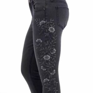 Seven7 Dark Gray Embroidered Skinny Jeans